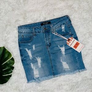 WAX JEAN |  Blue Jean Denim Mini Skirt Distressed Frayed Hem Size Small